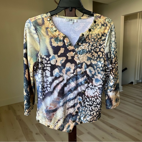 IC Paris Asymmetrical Multi Animal Print Blouse - Picture 1 of 4